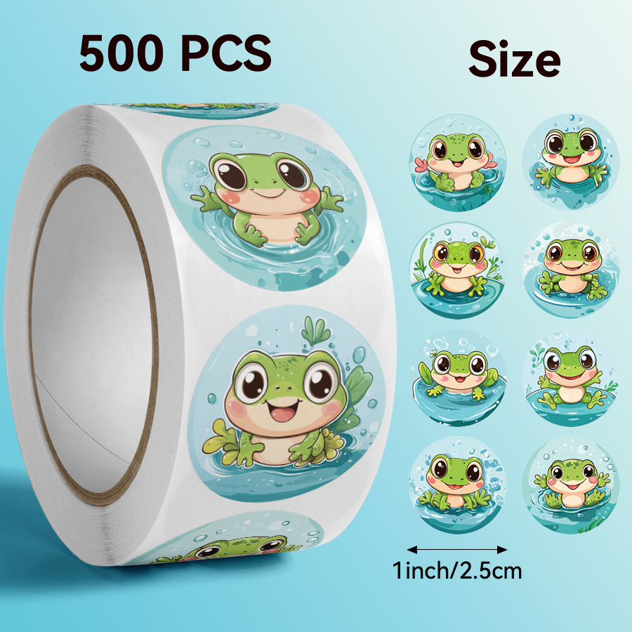 Image of 500pcs Cartoon Cute Frog Stickers, Assorted Colors, High Quality, Durable, Non-slip, Suitable For Gift Wrapping, Cake Boxes, Coffee Cups, And More