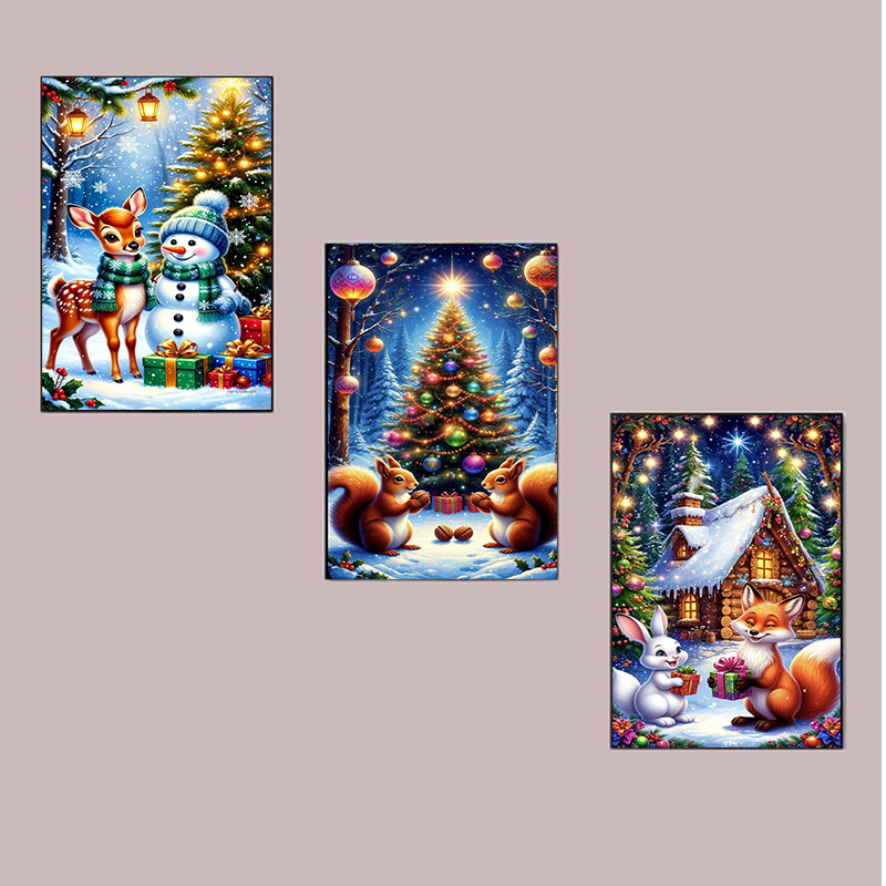 TEMU 3 Diamond Painting Kits, Featuring A Design Of Animals Celebrating Christmas, Frameless 20cm X 30cm (11.8 X 7.8 Inches)