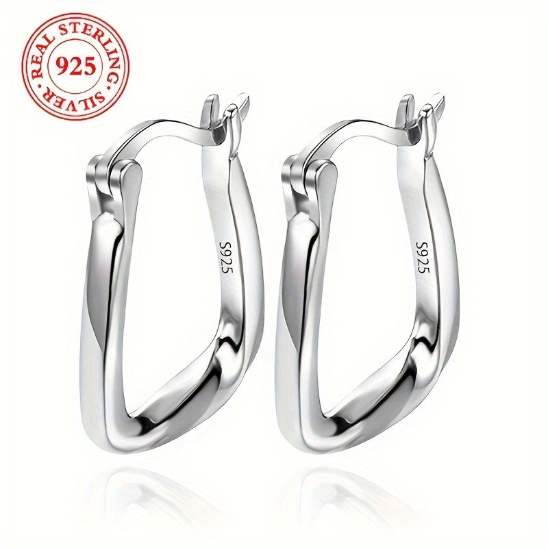 

1 Pair Of Pure Silver S925 Geometric Twisted Smooth Square Earrings, French High-end Fashion, Minimalist Style, Modern Elegant Gift For Women