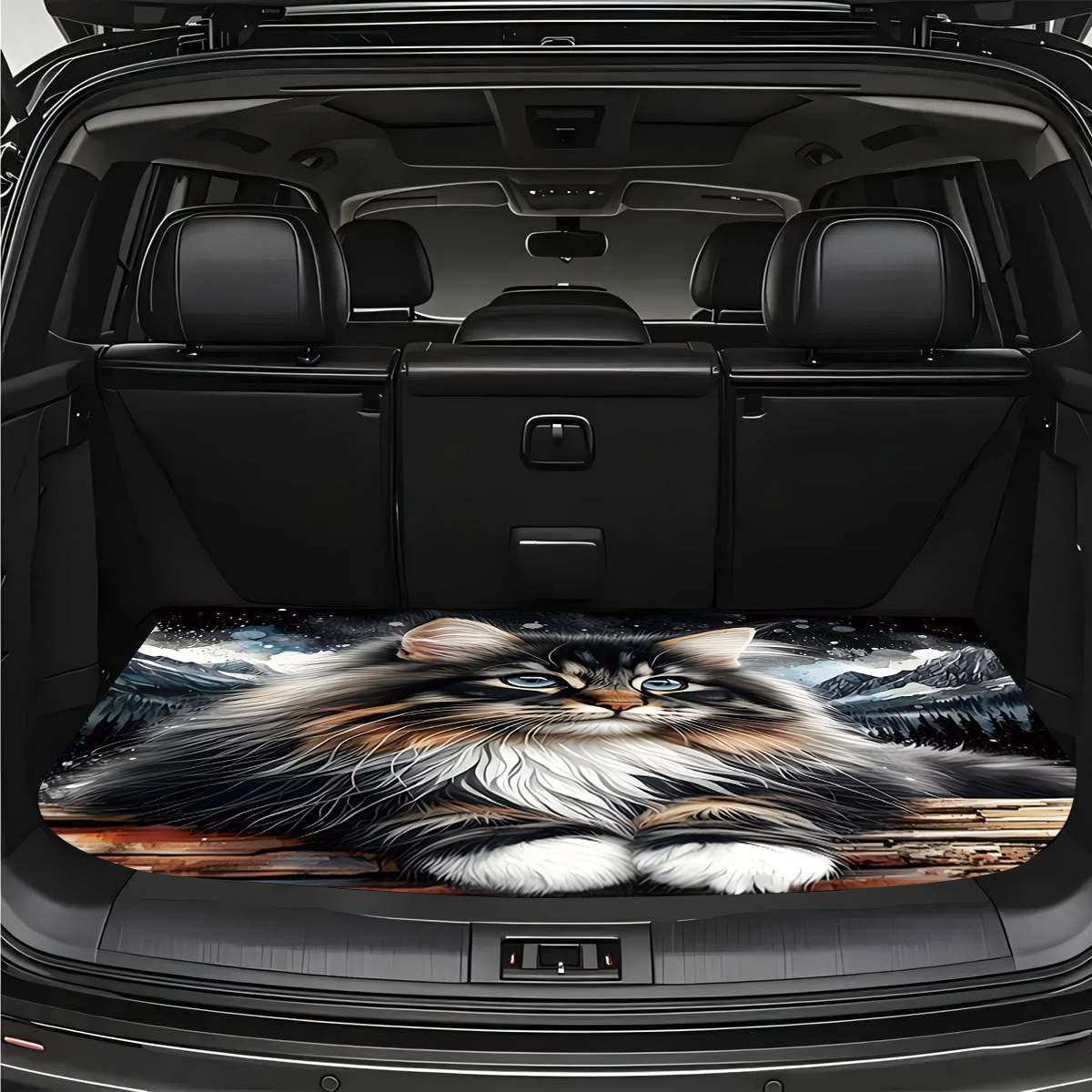 TEMU 1pc Fashionable Non-slip Car Trunk Mat | Long-haired Cat Blue Eye Design - Durable Polyester, Trunk Dry And Neat, Adds Charm To Your Interior,