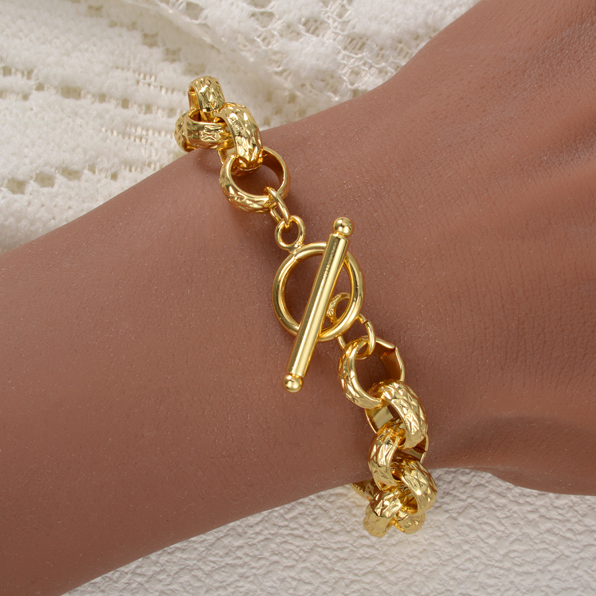 Hammered Link Chain Bracelet, Vintage Style Gift