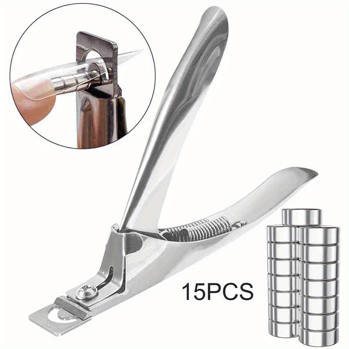 [Silvery Nail Clipper] 15 Magnets Adjustable Nail Clipper with French Tip Scissors, Stainless Steel U-Shaped Cuticle Nipper | Silvery Artificial Fake Sharp Blade Tool