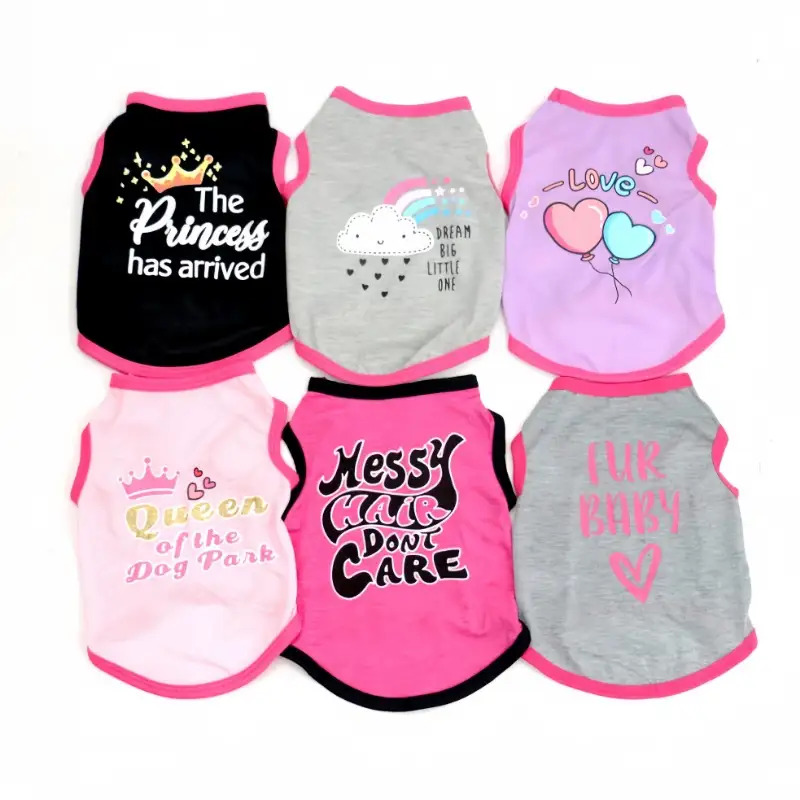 TEMU 6pcs Small Letter Print T-shirts And Pullover Vests- Breathable Spring And Summer Wear, Lightweight And Cool, Suitable For Small Dog Breeds, Pullover Style