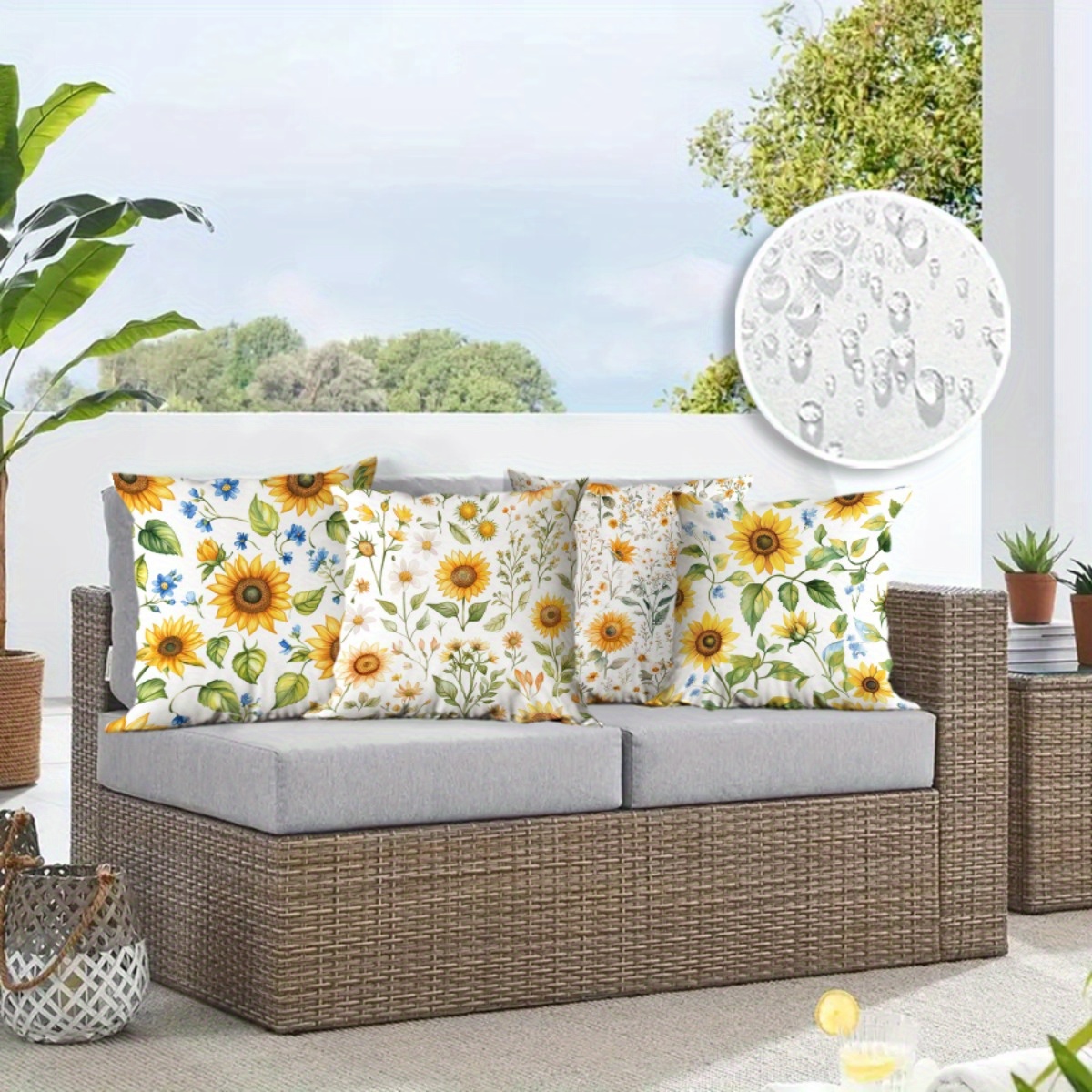 4pcs summer outdoor cushion covers sunflower ocean print Temu Spain