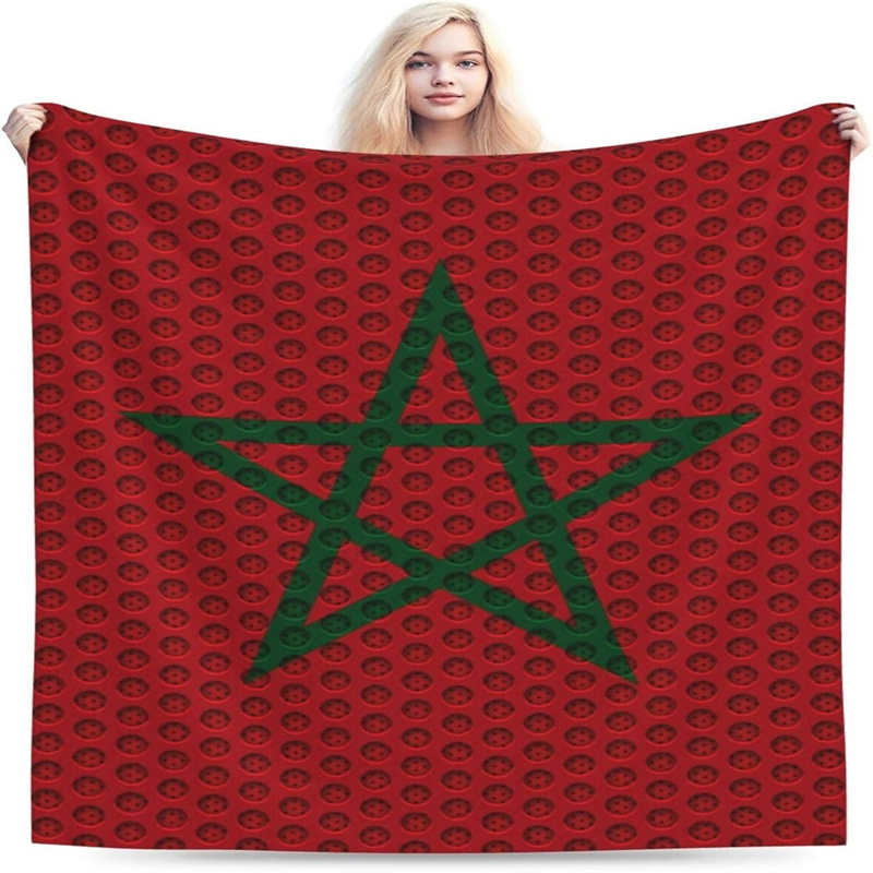 

1pc Traditional Moroccan Flag Print Flannel Throw Blanket, 50"x40" Soft Cozy Knit Polyester, Machine Washable Sofa Chair Bed Blanket