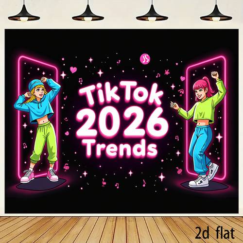 imagen del artículo 2d , 2d - 1pc banner de con impresión 2d , tela de collage para de en tiktok - tendencia neon glow 2026, con letreros y marcos de bailarín - para colgar en la pared, ideal para s, decoración