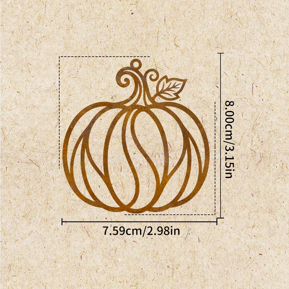 Image of 1pc Rusty Metal Easy Outline Pumpkin Hanging Ornament, Vintage Decor, Minimalist Pumpkin Silhouette Hanging Tag For Porch Tree Window, Indoor Outdoor Thanksgiving Autumn Decorations