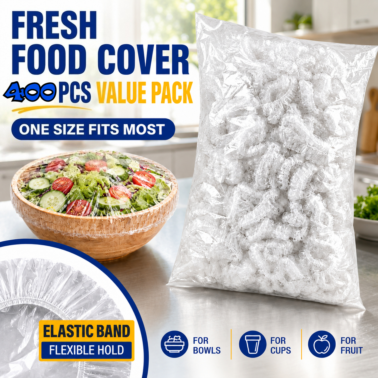 TEMU 400 piezas de envoltura de plástico desechable de grado alimenticio, cubiertas elásticas de PE mejoradas para alimentos - Adecuadas para pan,