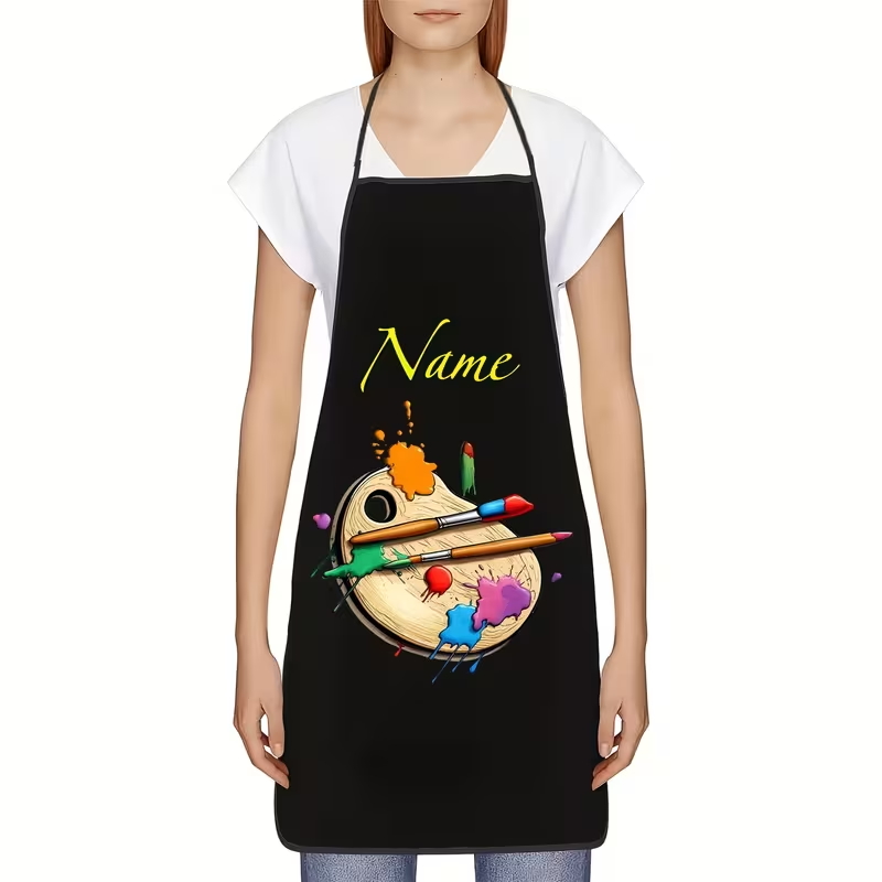 TEMU 1pc Custom Personalized Artist Apron With Name/text Printing - Professional Palette & Paint Cup Holder Suitable For Painting, Cooking, Baking -