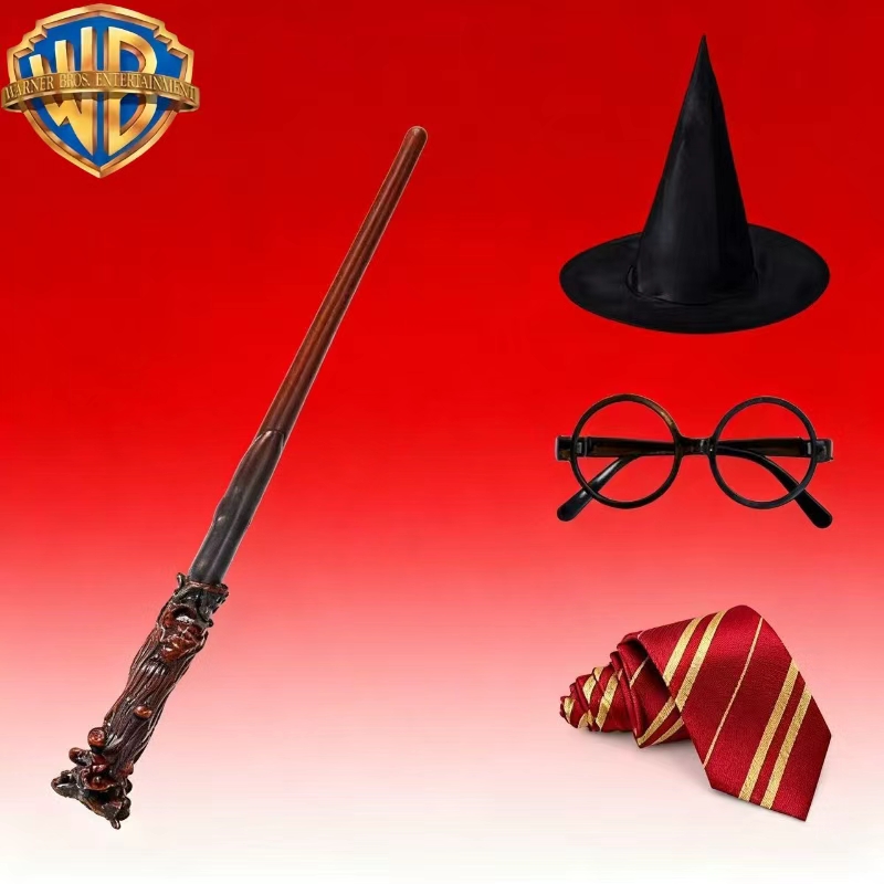 TEMU 4pcs/set Wb Series Themed Magic Wand, Wizard Hat, Glasses Frame, And Tie Costume Set, Warner . Role-playing Props, Party Birthday Gathering