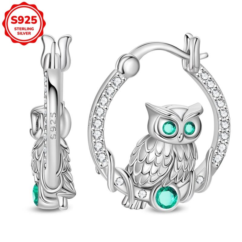 Image of A Pair Of S925 Sterling Silver Owl Earrings For Women, Low-allergenic And Easy, As A Birthday Engagement Gift For