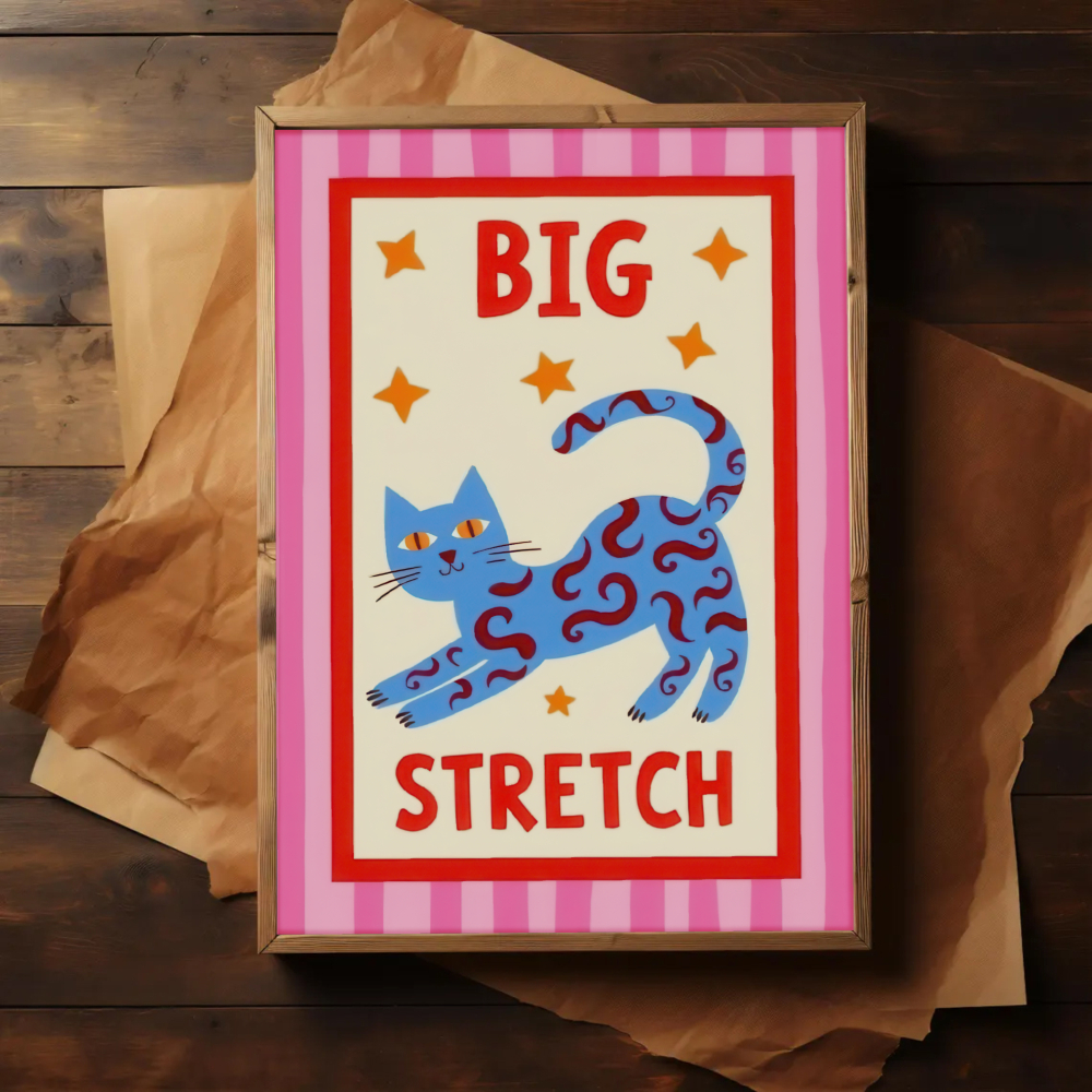 TEMU 2d Flat, 2d Flat, 1pc Wall Decoration, A Retro Poster Featuring A Large Stretched Cat Art Print, A And Intriguing Minimalist Quote Canvas