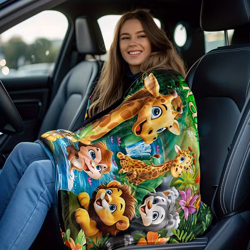 1 name cartoon jungle animal blanket soft lightweight flannel throw with giraffe monkey for sofa bed travel or office vibrant 3 printing perfect gift for family Product details 2