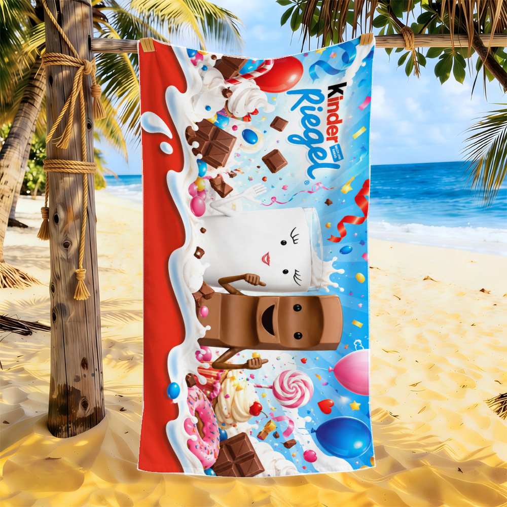 TEMU 1pc Milk Chocolate Bar Theme Creative Pattern Printed Fiber Beach Towel, Hotel Quick-dry Towel, Ultra-fast Absorption Beach Towel, Comfortable