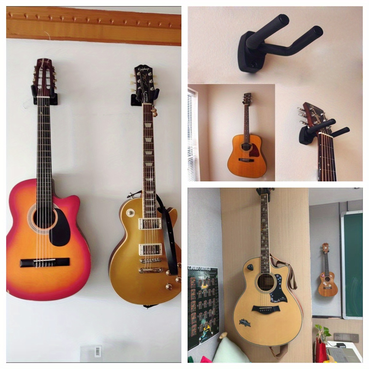 1pc Black Wall-Mounted Guitar Stand - ABS Material, Secure Home Instrument Display Hook for Guitars, Protects Against Scratches & Dust, Easy Access Design, Display Guitar Stand | Sleek Black Finish | Abs Resin Construction, Guitar Wall Mount