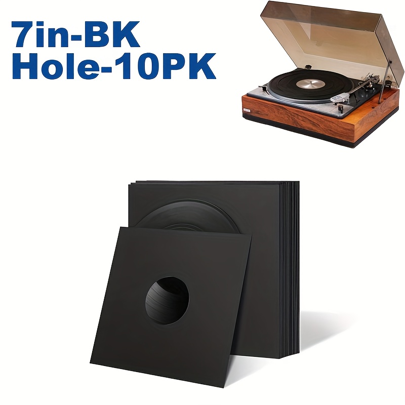 TEMU 10pcs Of 7-inch Black Paper Vinyl Record Sleeves, Acid-free Protective Covers With Holes For 7'' Vinyl Records, Durable And Scratch-resistant,