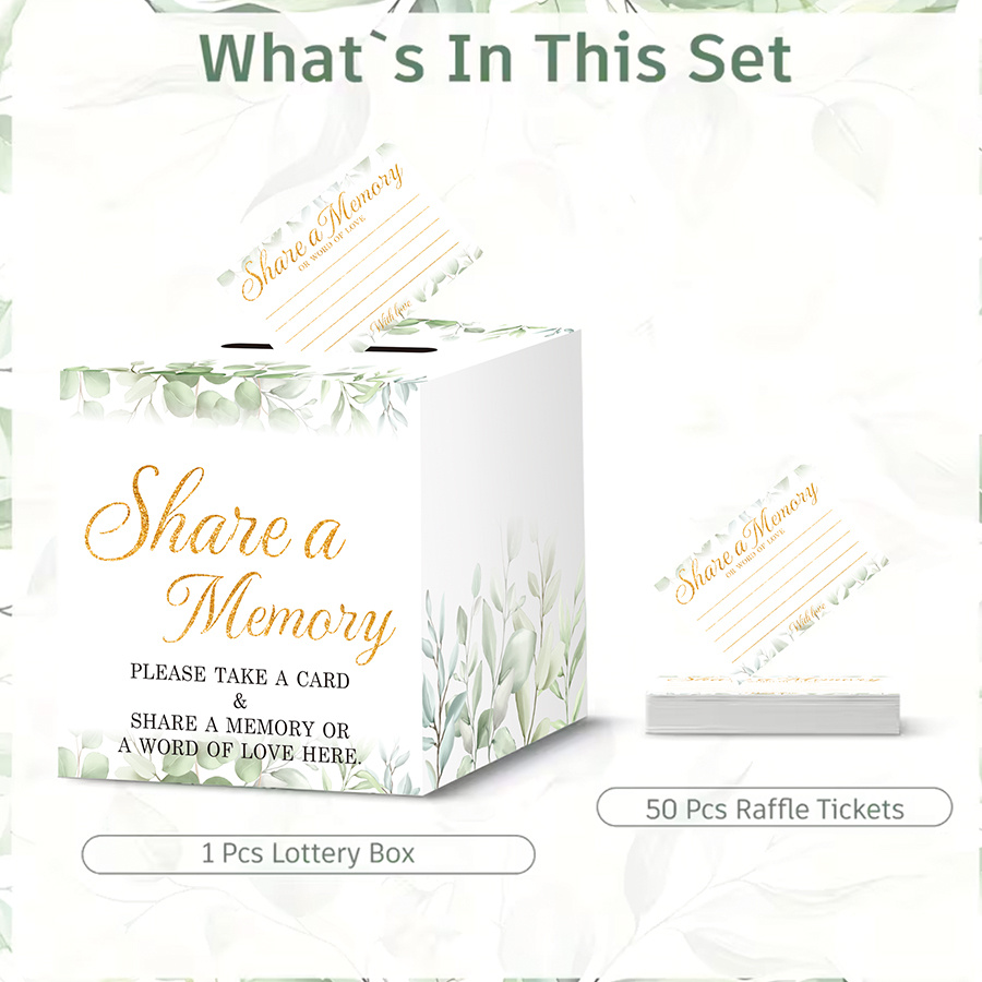TEMU 51pcs Paper Green Eucalyptus Leaf Themed Shared Memory Card Draw Box Decoration, Suitable For , Memory Card Box Guest Card Creative, For Funeral