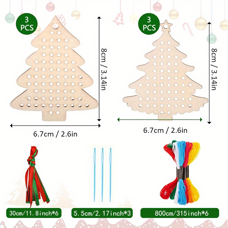 TEMU 6pcs Wooden Christmas Stitch Kit Wooden Stitch Decorative Kit Stitch Wooden Christmas Tree Hanging Christmas Decorations Beginner Christmas
