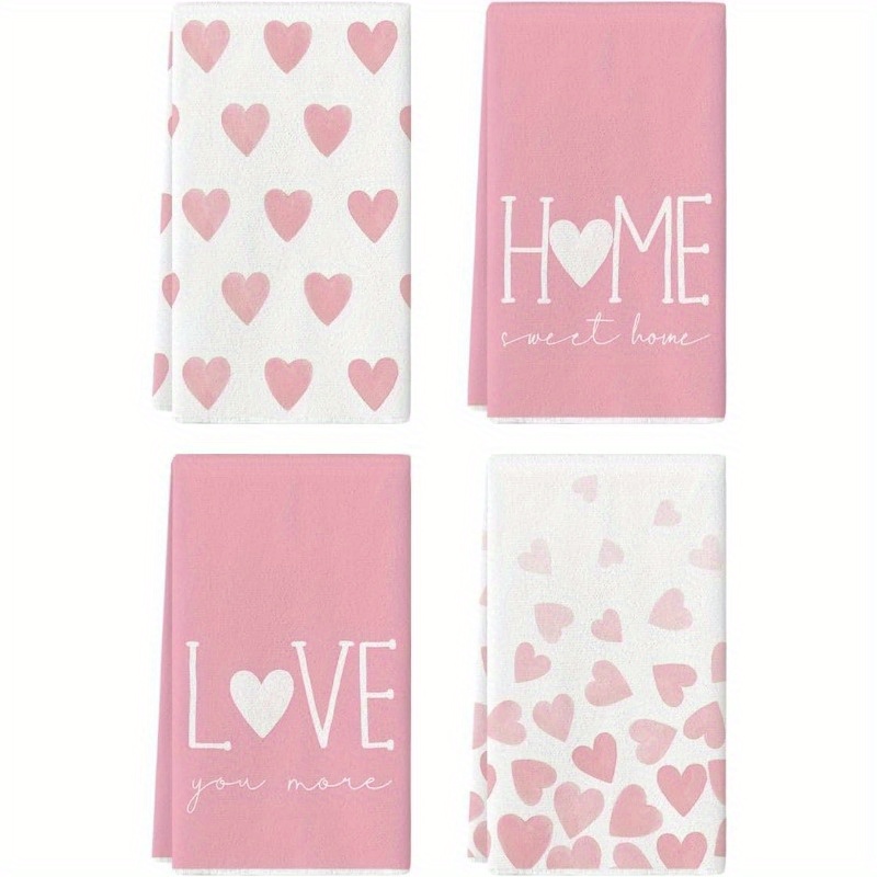 

4-pack Valentine's Day Kitchen Towels, 18x26inch, Style, Soft Polyester Dish Towels, Reusable For Home, Farmhouse, Anniversary, Wedding Decor, Machine Washable