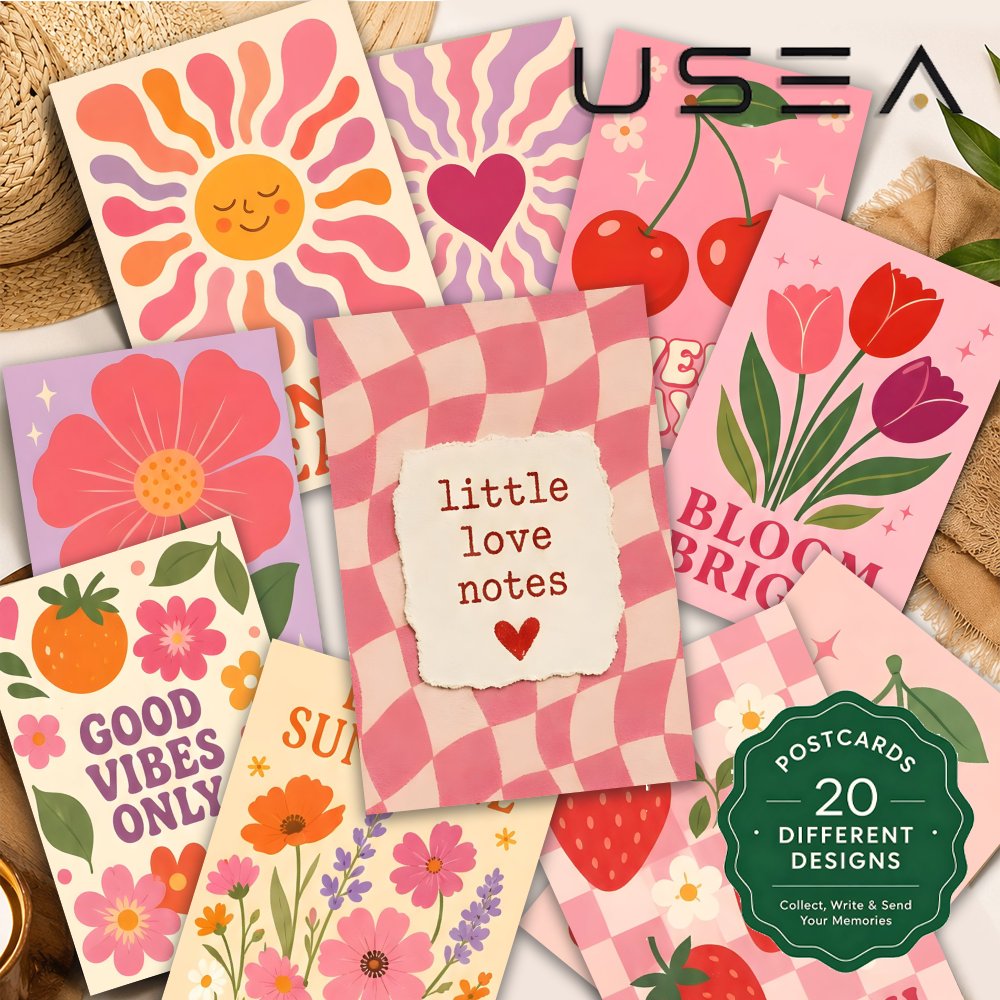 TEMU Ensemble de 20 cartes postales esthétiques florales rétro et funky, assortiment de cartes postales d'art sur le thème pour l'envoi par la ,