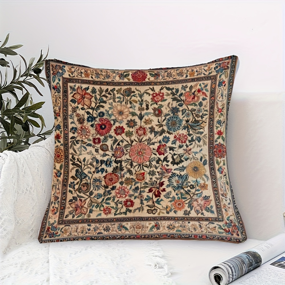 TEMU 1pc Double-sided Printed Pillowcase, Vintage Persian Tabri Pillowcase, Colorful Floral Pattern, Soft And Smooth Polyester Short-pile Fabric,