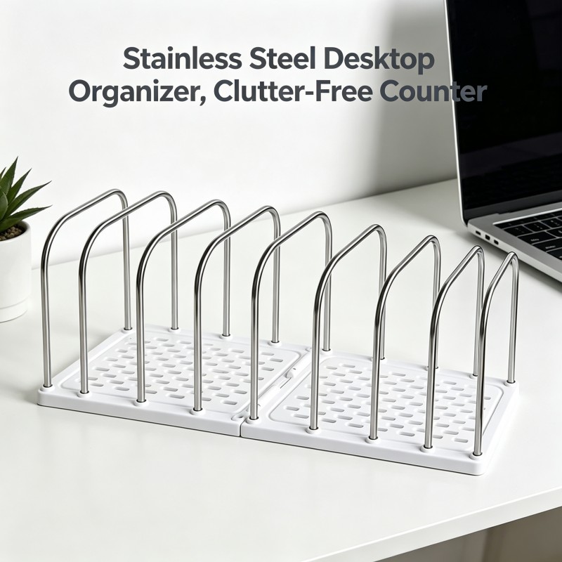 TEMU Desktop Bookshelf Made Of Stainless Steel And Pp Material, Vertical Small Bookend With Anti-slip Base And Adjustable Dividers, Modern Minimalist