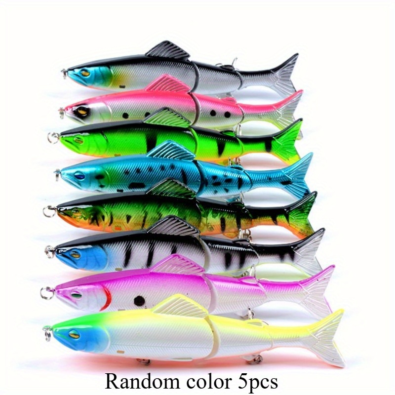 TEMU Random Color 5pcs Fishing Lure Set, Multiple Swimming Action Lures, Abs Material, Sharp Hooks, Designed For Aggressive Fish, Freshwater And