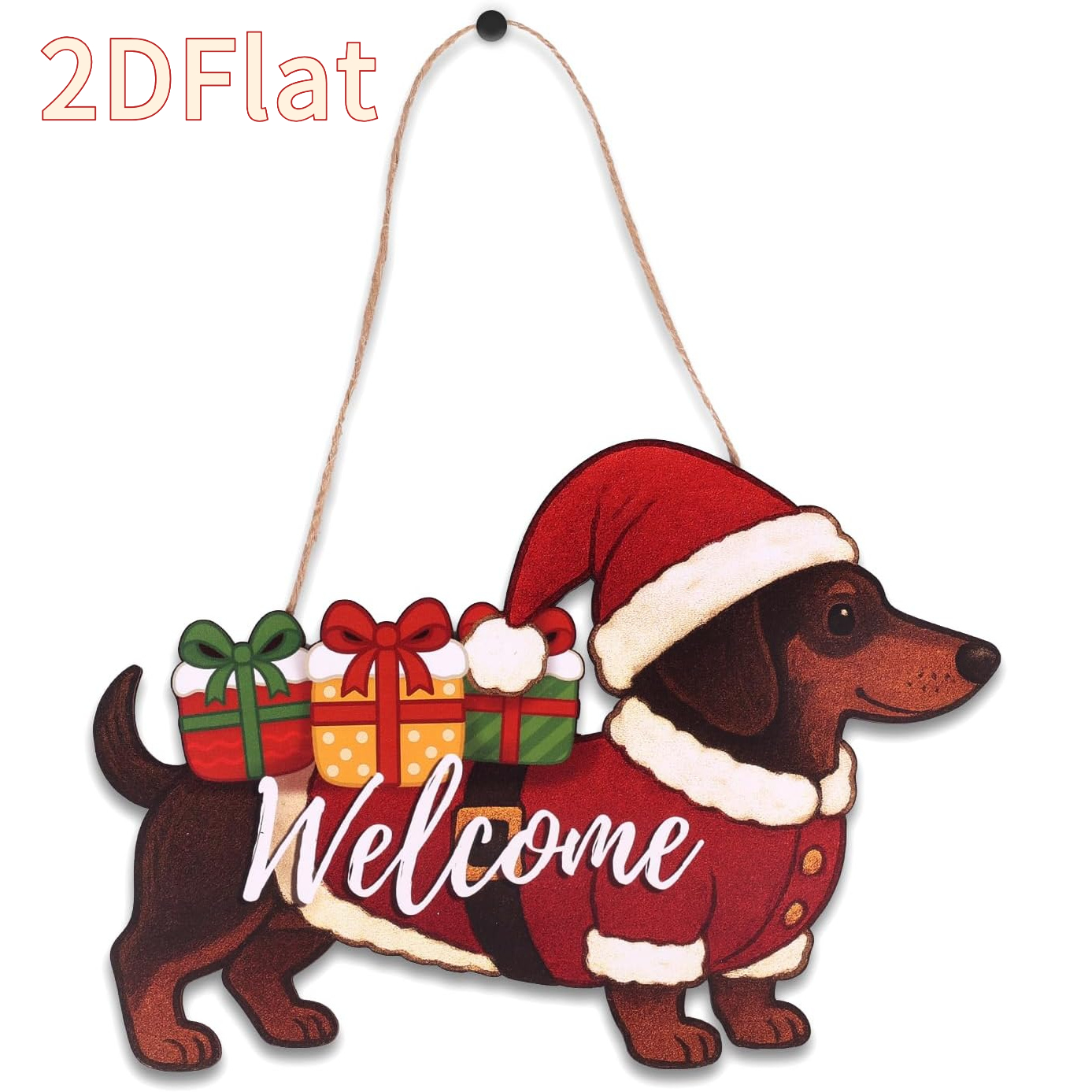 TEMU 2d Flat, 1pc Wooden Christmas Sausage Dog Welcome Sign, Creative Holiday Door Decor, Home/shop Christmas Scene Decoration, Retro Texture Holiday