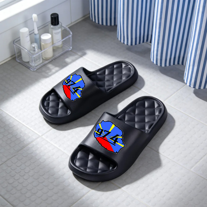 TEMU 1 Paire de Pantoufles Grande Taille Imprimées Île de la 974, Sandales de Bain, Pantoufles Décontractées d'Extérieur, Pantoufles de Sport,