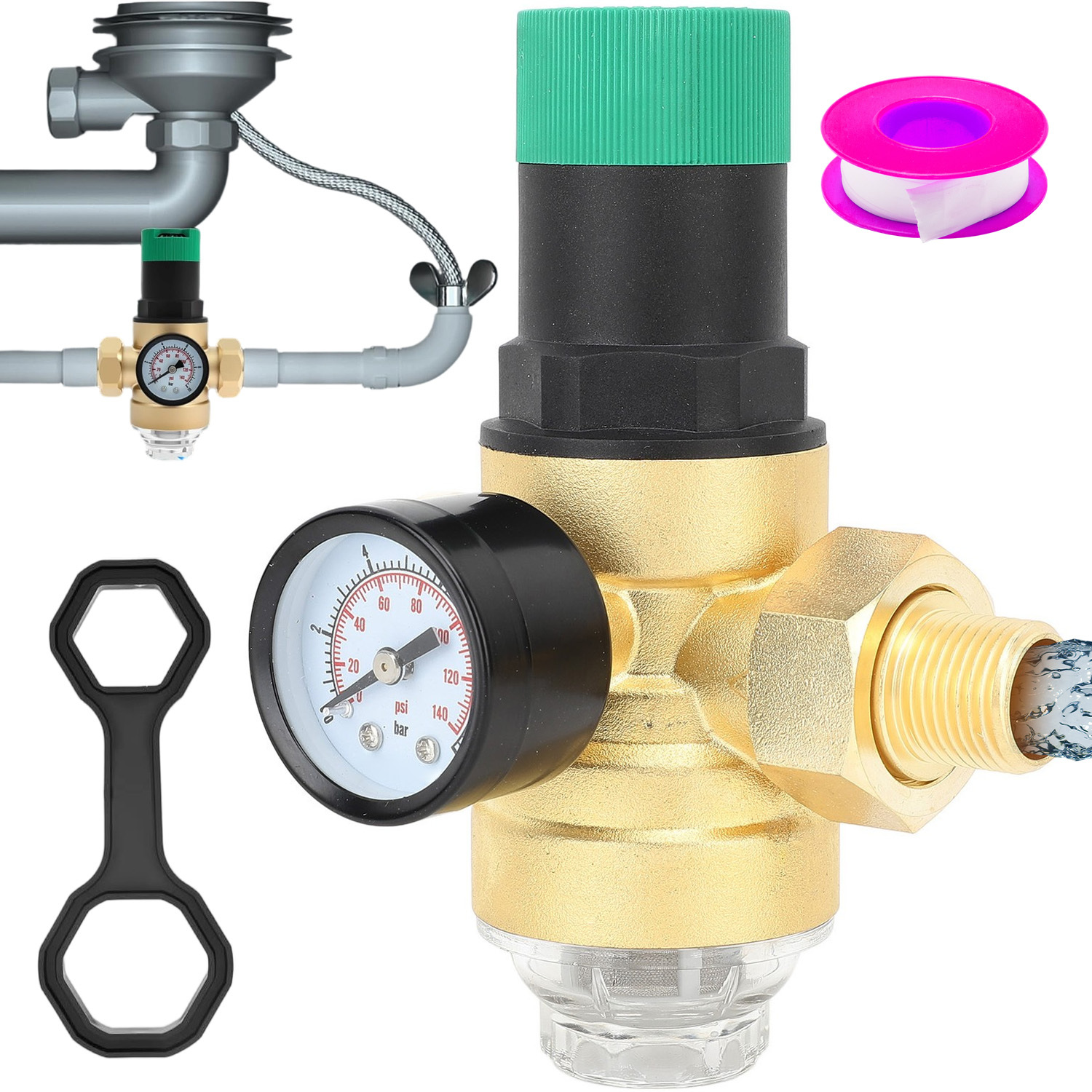 Pressure Reducing Valve Made Of Cast Brass With , Multi-scene Accessory For Water Purifier And Gas Water Heater
