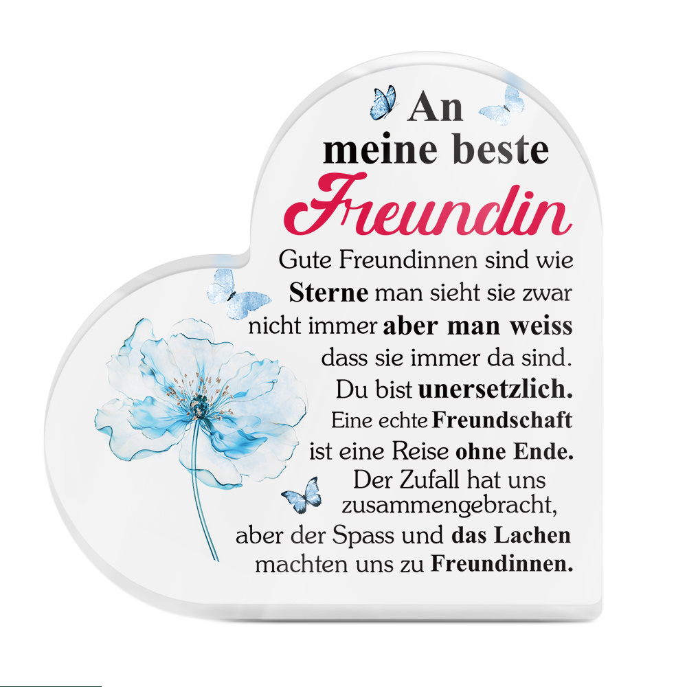 Image of 2d Flat, 1pc Putuo Decor Heart-shaped Acrylic Sign With German Friendship Quote - 2d Decor For Home, Room, Desk - Best Friend Gift, & , Keepsake, Cute Room Decor, Heartshaped Design, Sleek , 2d Flat