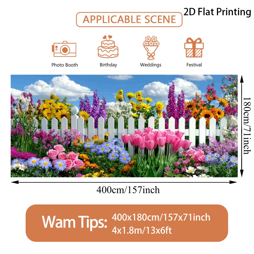 TEMU (2d Flat) 1pc Floral Fence Garage Door Banner,decorative Fence,,polyester Fiber,suitable For Fence & Wall Decoration,courtyard,garden