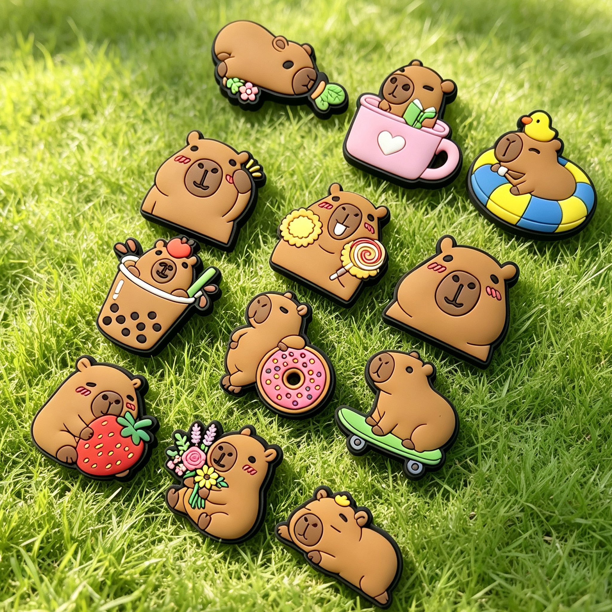 TEMU 12pcs Cute Capybara Pvc Shoe Charms, Cartoon Animal Decorative Additions, Versatile And Additions, Capybara Shoe Face Decorative Small Pendant,