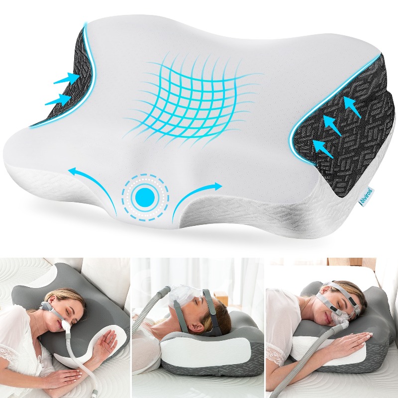TEMU Cuscino CPAP per chi sul fianco, sulla schiena e , cuscino sagomato ergonomico per prevenire perdite d'aria e pressione della maschera, cuscino