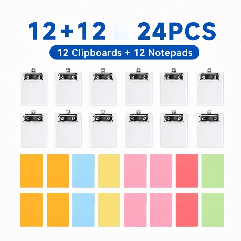 TEMU 24pcs Mini Transparent Binder Set Includes 12 Notebooks And 12 Writing Boards. Random Assorted Colors With Colorful Classification Design, Easy