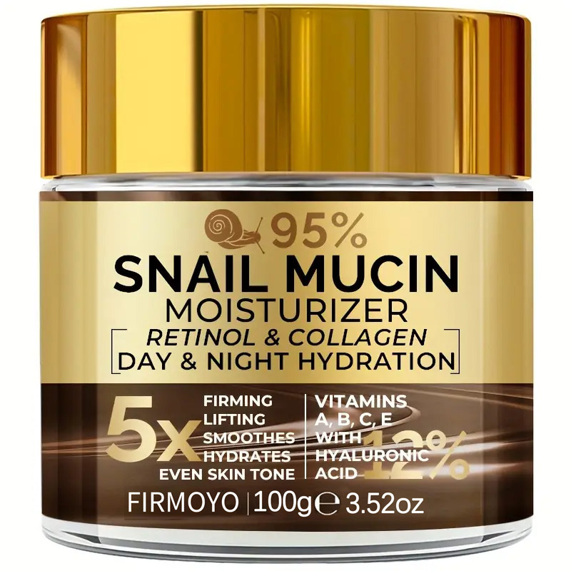 Image of Firmoyo Snail Secretion Vitamin C Collagen Cream - Moisturiser, Evens Light Beige, And Lifts, Contains Hyaluronic Acid, Vitamins C & E, Benefits, Suitable For Types, 3.52oz/100g