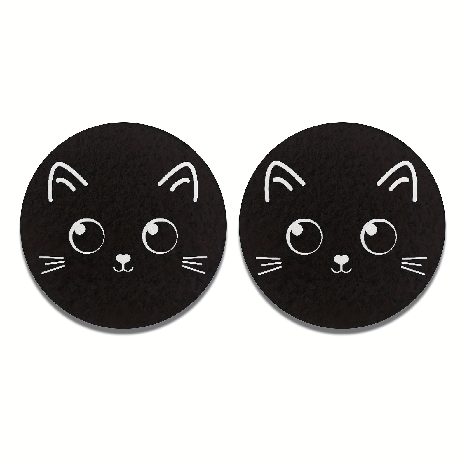 Image of 2pcs Cute Big Eyes Black Cat Pattern Car Coaster Cup Holder For Women Lady Absorbent Drink Coaster Perfect For Suv Accessories Or Any Vehicle