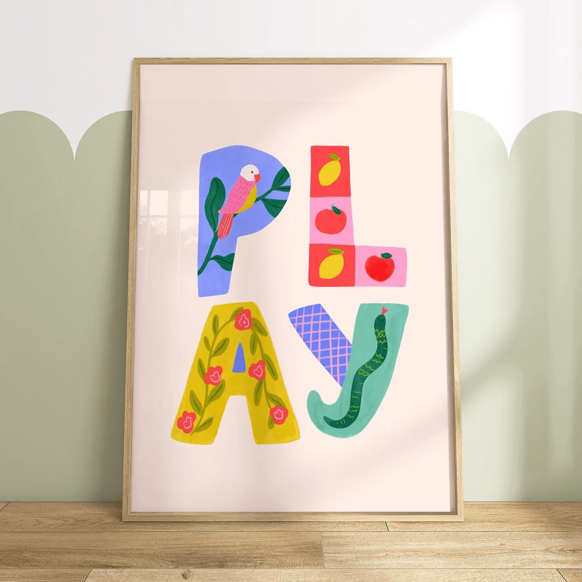 TEMU 1pc Affiche Murale Pastel & Multicolore avec Lettrage Ludique "PLAY" - Décoration de Chambre Rose & Multicolore, Panneau, Cadeau de Pendaison de