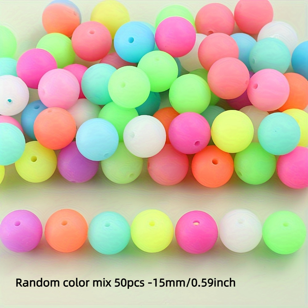 50*-in-the-Dark Silicone Beads, 12/15mm Vibrant Multicolor Luminous Round  Spacer Beads for DIY Keychains, Bracelets Jewelry Making, Soft