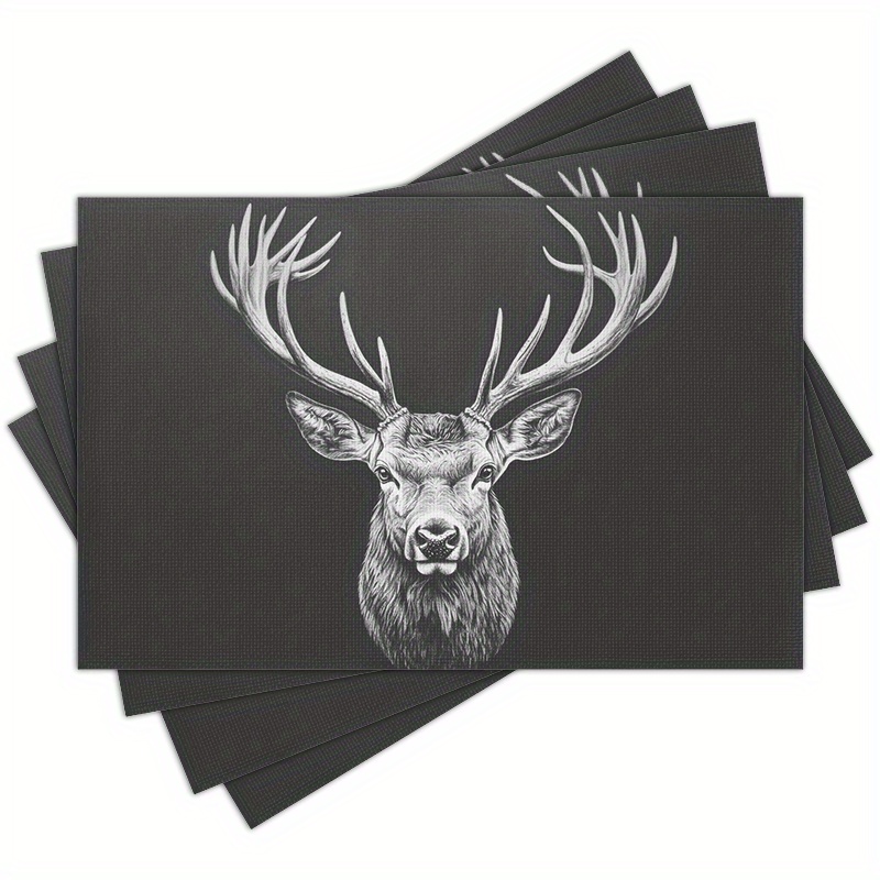 TEMU Square Placemats, Set Of 4, 2d Printed Head Placemats - Rustic Dining Table Decor, 100% Polyester Rectangular Placemats, Party Home Decoration,