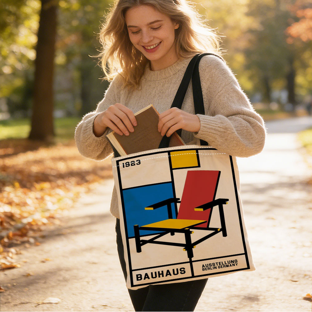 immagine dell'articolo borsa tote   donna con stampa sedia bauhaus   - borsa a      , riutilizzabile per shopping, picnic,   - borsa bauhaus   per regali e uso  