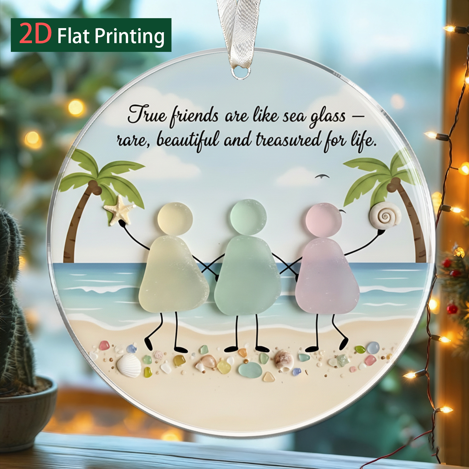 TEMU 2d Flat Single Piece Beach Friend Artwork Acrylic Pendant Decoration, Artwork Acrylic Pendant, Design Of , Palm Trees, And Ocean