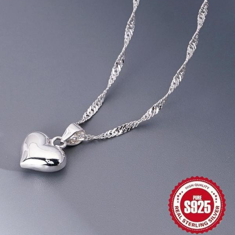 TEMU S925 Sterling Silver Heart-shaped Pendant Necklace For Women, Elegant Jewelry For Daily Decor Total Weight Of The Product (3.69g)