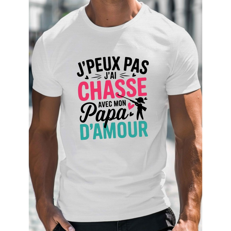 

T-shirt décontracté à col rond pour homme avec de thème de chasse, tissu tricoté 100% polyester, légèrement extensible, coupe régulière, haut d'été léger - 150gsm