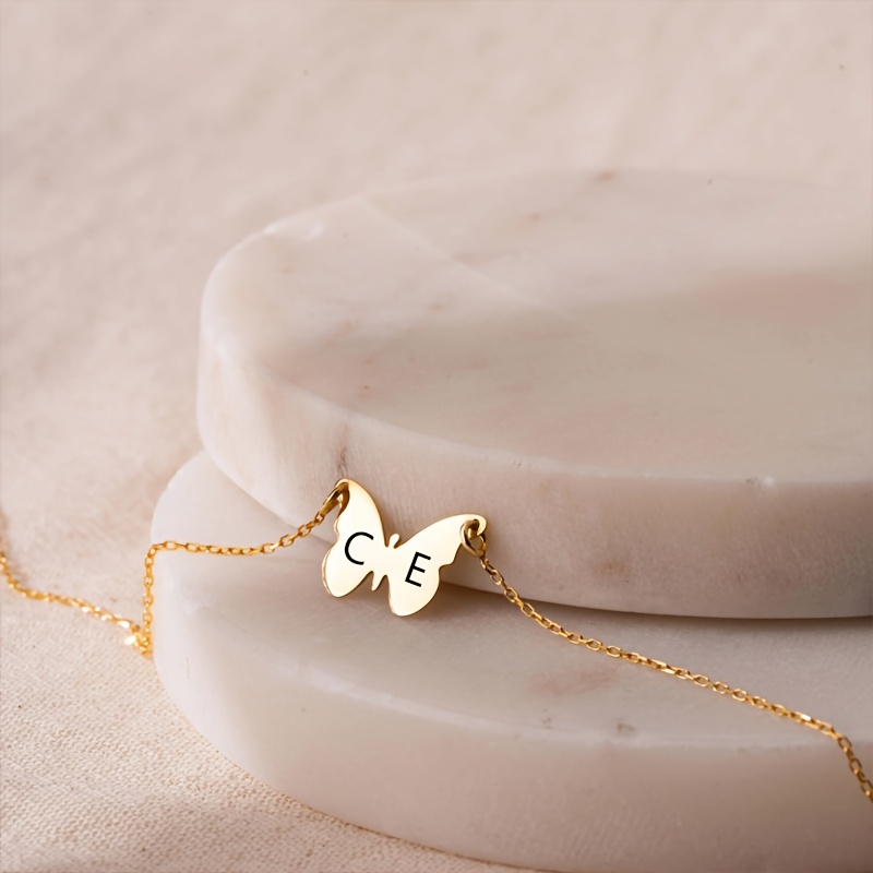 Custom Letter Butterfly Pendant Necklace for Women