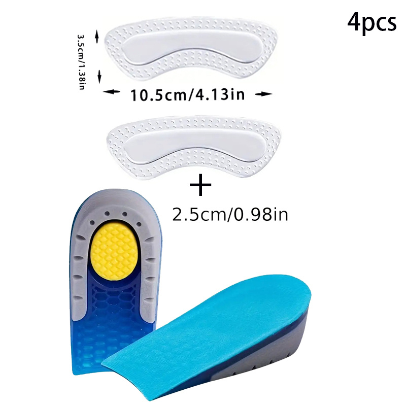 TEMU 4pcs New Honeycomb Silicone Insoles, (2pcs Height Increasing Insoles And 2pcs Heel Pads) For Heel Spurs, Foot Pads, Insoles, Height Increasing