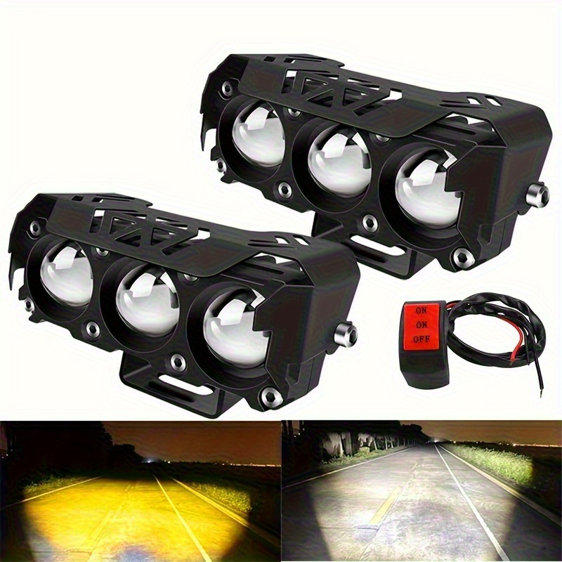 set of 2 motorcycle led lights with an   switch included featuring   options of white and amber suitable for high and low beam use     utvs and suvs   in a two pack without battery