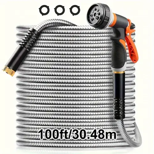 25ft 50ft100ft high pressure thickened stainless steel hose garden hose water gun with multi function nozzle floor watering flower washing and car washing kit