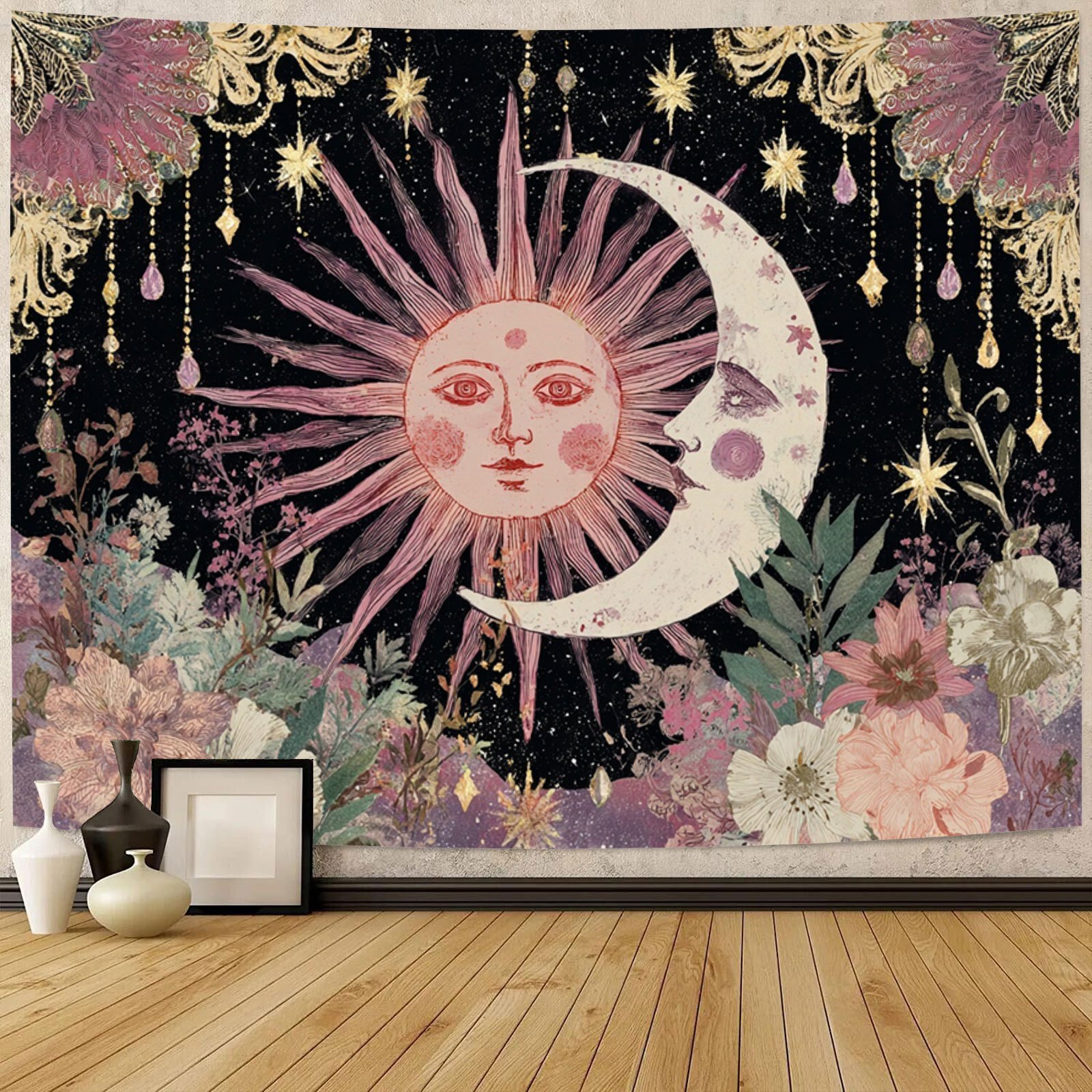 sun moon tapestry vintage bohemian wall hanging sun moon - Temu