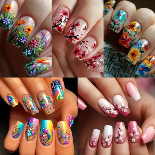 120pcs 5 pack mixed color ballet nail stickers flower and rainbow patterns nail gloss stickers fashionable and removable nail art stickers